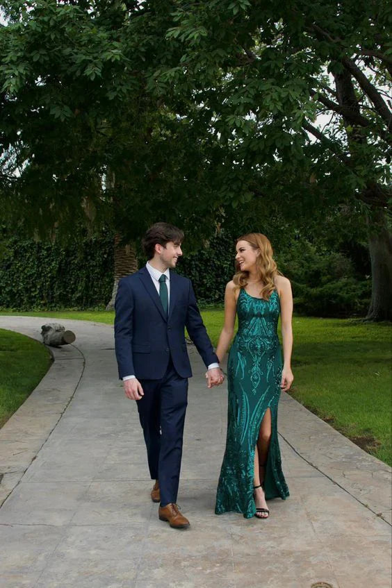 Wholesale Green Mermaid Slit Long Prom Dress Charming Evening Party Dress