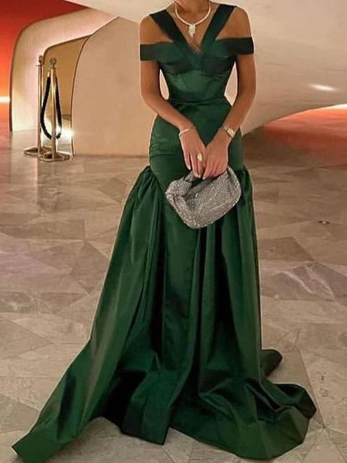 Green Mermaid Long Prom Dress Elegant Evening Dress Floor Length wedding guest dress Wholesale