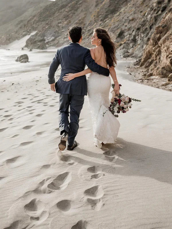 Spaghetti Straps Lace Wedding Dresses Mermaid Bridal Gowns Floor Length Charming