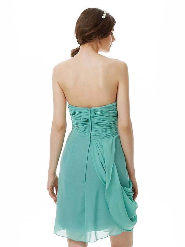 Sweetheart Neckline  Strapless Knee Length Chiffon Bridesmaid Dress with Criss Cross  Side Draping  Flower