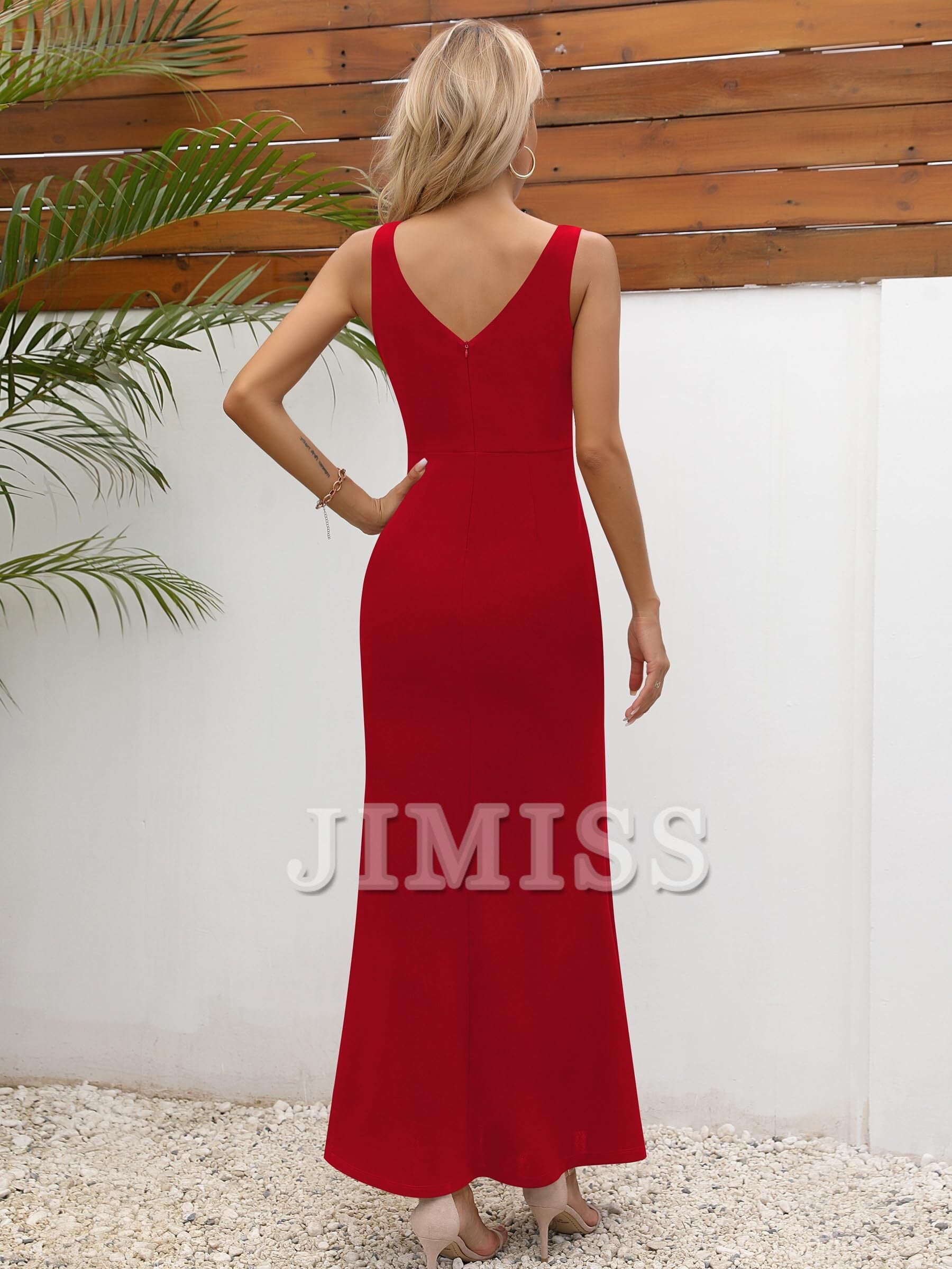 Rooster neckline sleeveless ruffled high slit evening gown