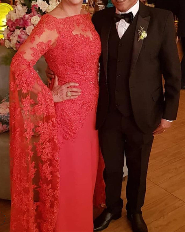 Modest Cape Sleeves Mermaid Evening Dress For Mother Of The Bride