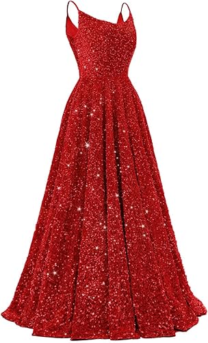 Spaghetti Straps Prom Dresses Sequin Long Formal Ball Gowns Sparkly A-Line Evening Party Gown Wholesale