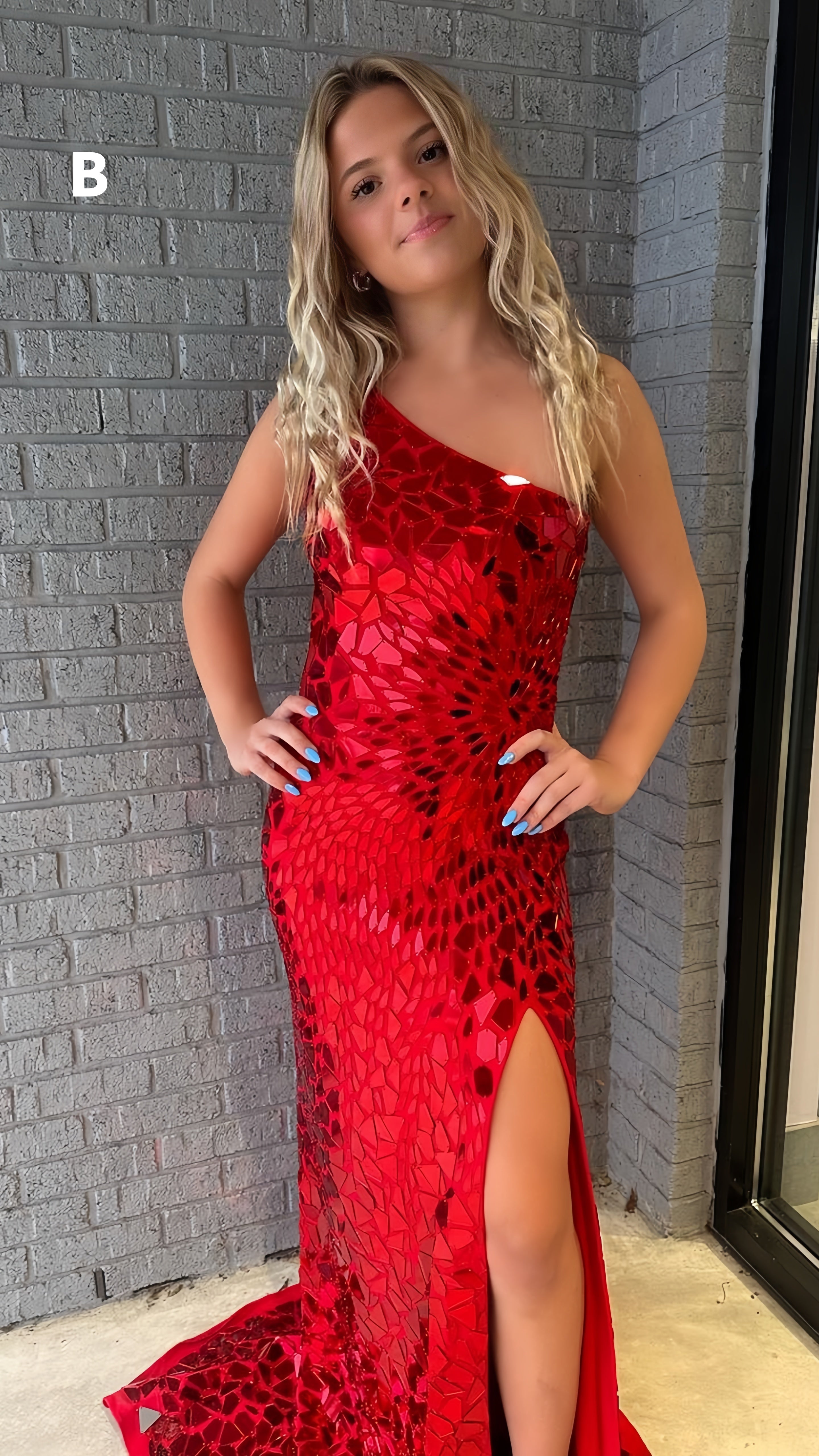 Red Mermaid Prom Dresses Mirror Sequin Tulle Evening Gown, AST1476