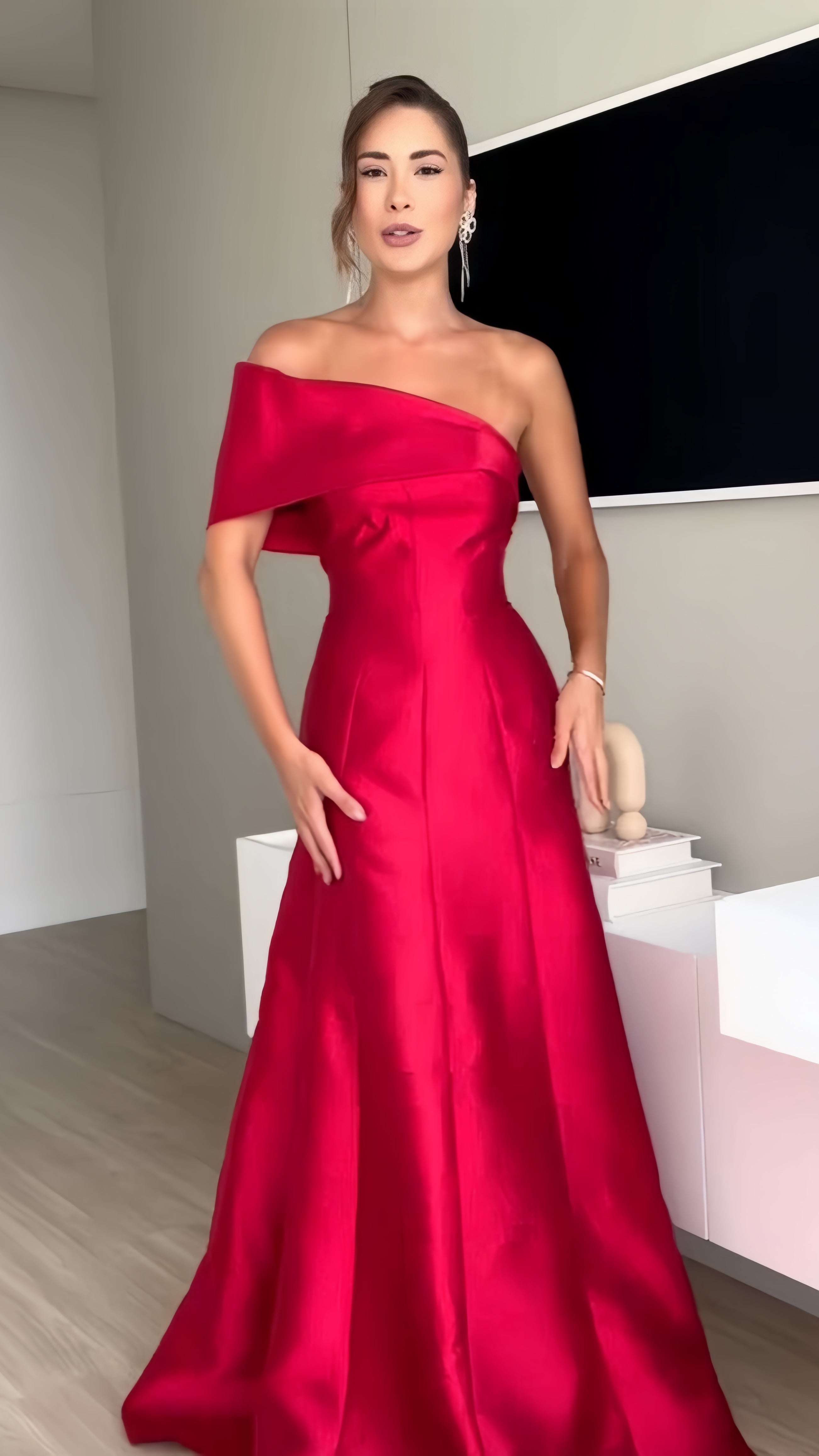 Red One Shoulder Mermaid Prom Dress Long Formal Gown,AST1698