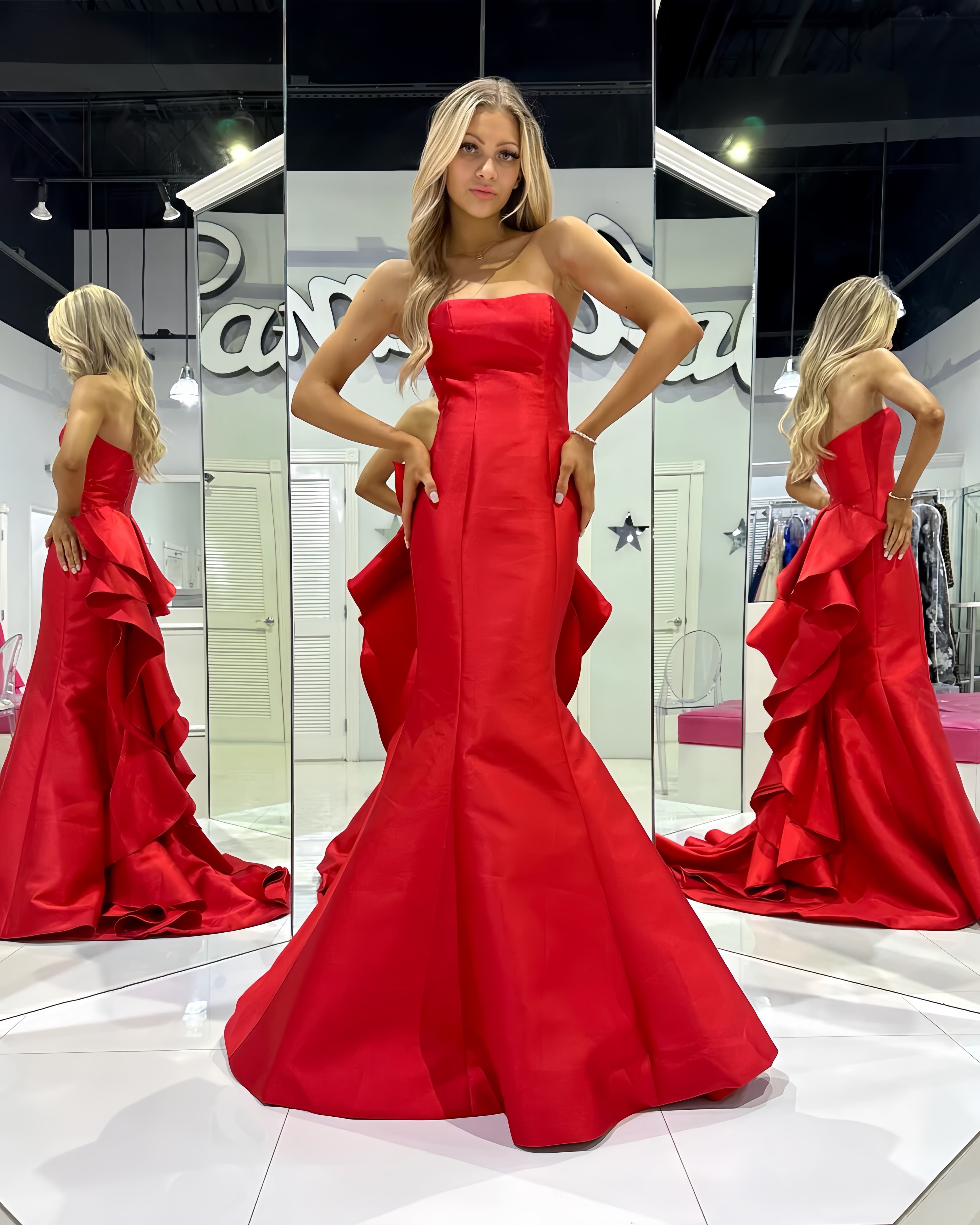 Red Strapless Long Formal Prom Dress, AST1536