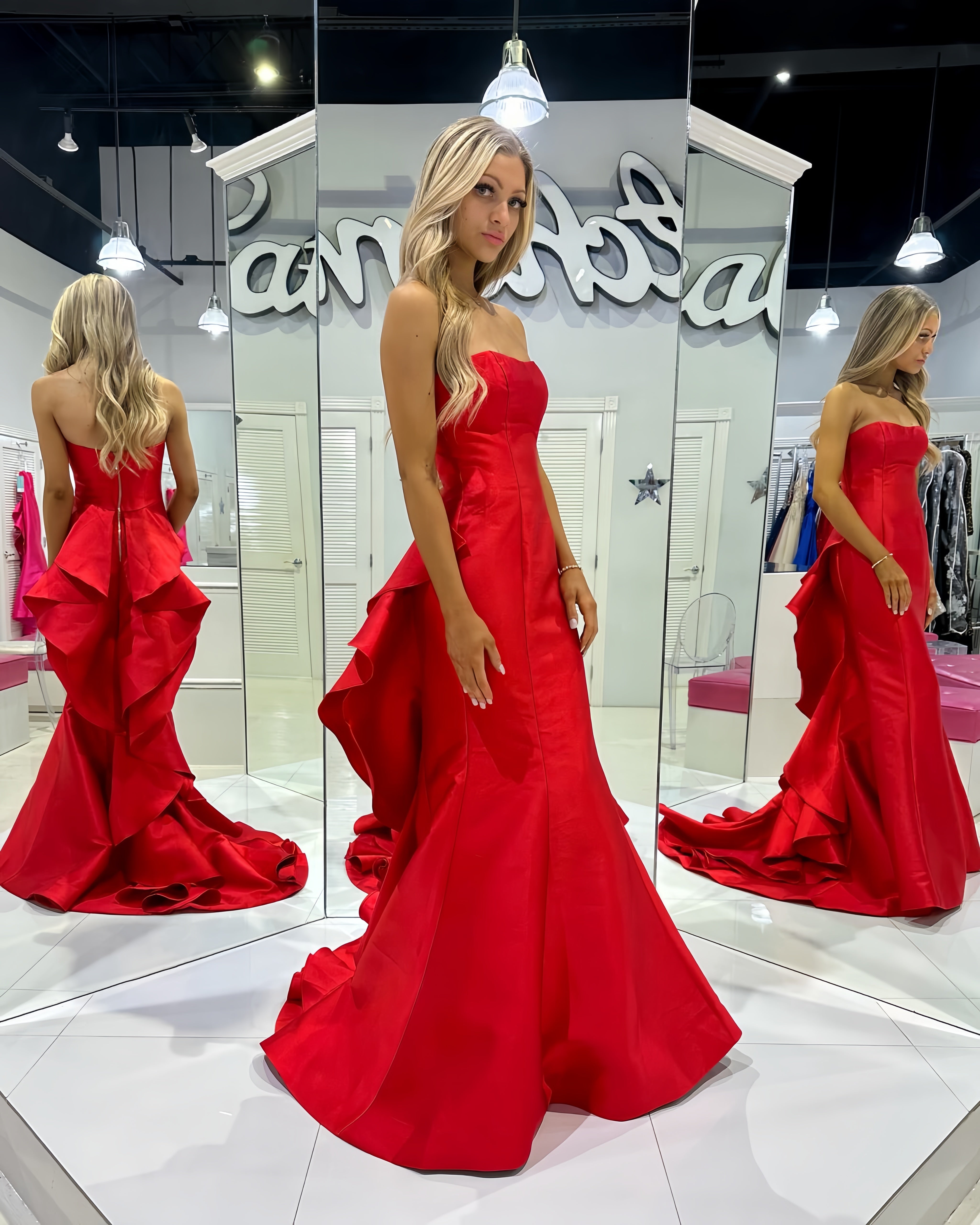 Red Strapless Long Formal Prom Dress, AST1536