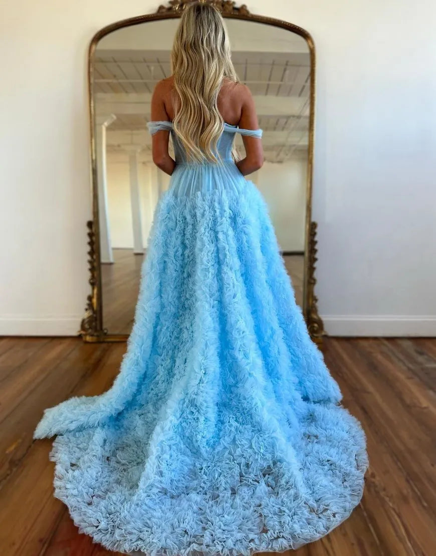 Wholesale Romantic A-Line Tiered Off The Shoulder Prom Dress With Split prom dresses shops