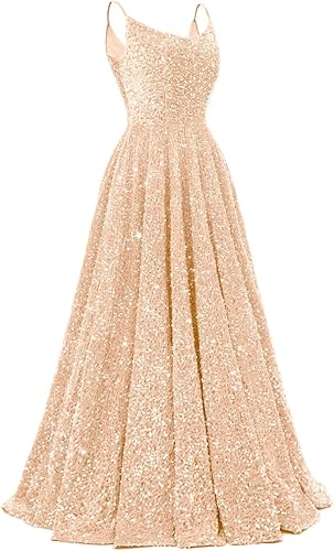 Spaghetti Straps Prom Dresses Sequin Long Formal Ball Gowns Sparkly A-Line Evening Party Gown Wholesale