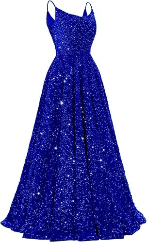 Spaghetti Straps Prom Dresses Sequin Long Formal Ball Gowns Sparkly A-Line Evening Party Gown Wholesale