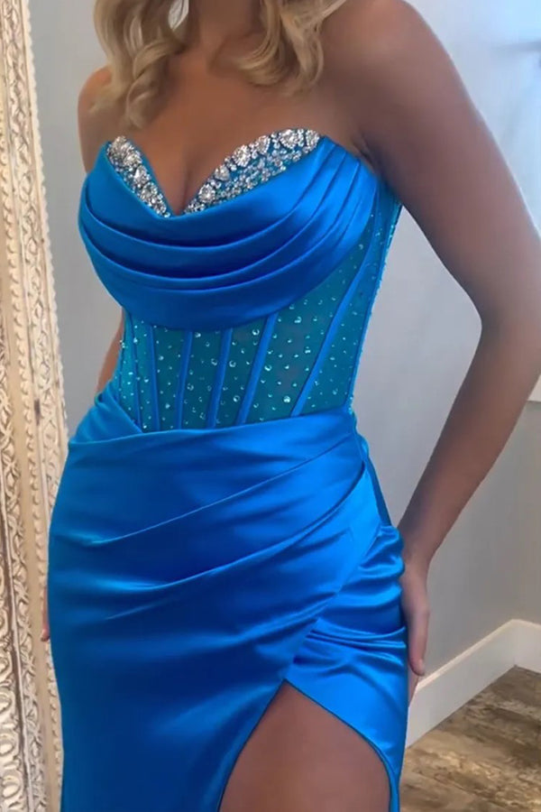 Royal Blue Mermaid Strapless Corset Long Prom Dress TP1329