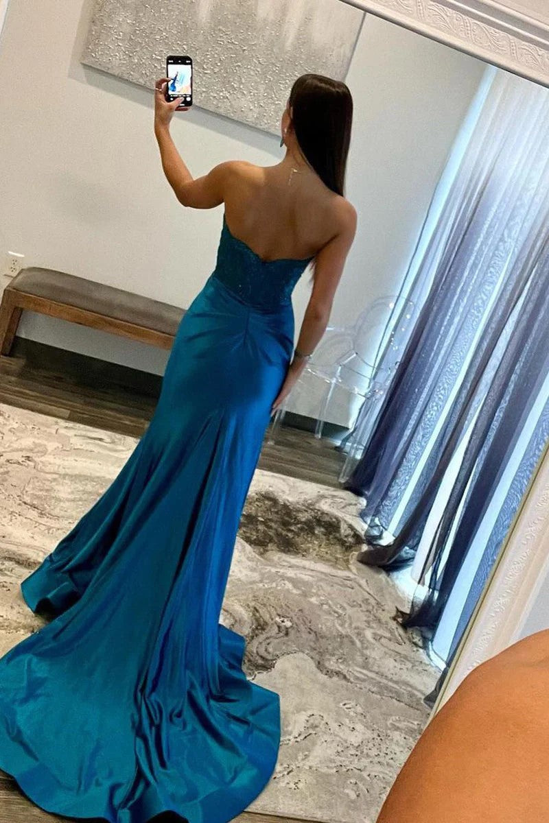 Royal Blue Strapless Mermaid Long Prom Dresses TP1282