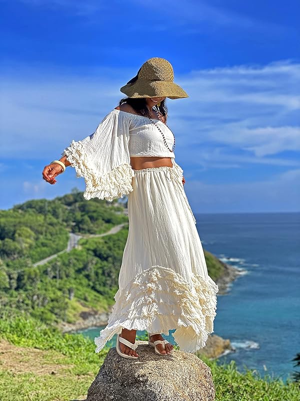 Classy 2 Pieces Off The Shoulder Long Party Dress White Prom Dresses SD2457