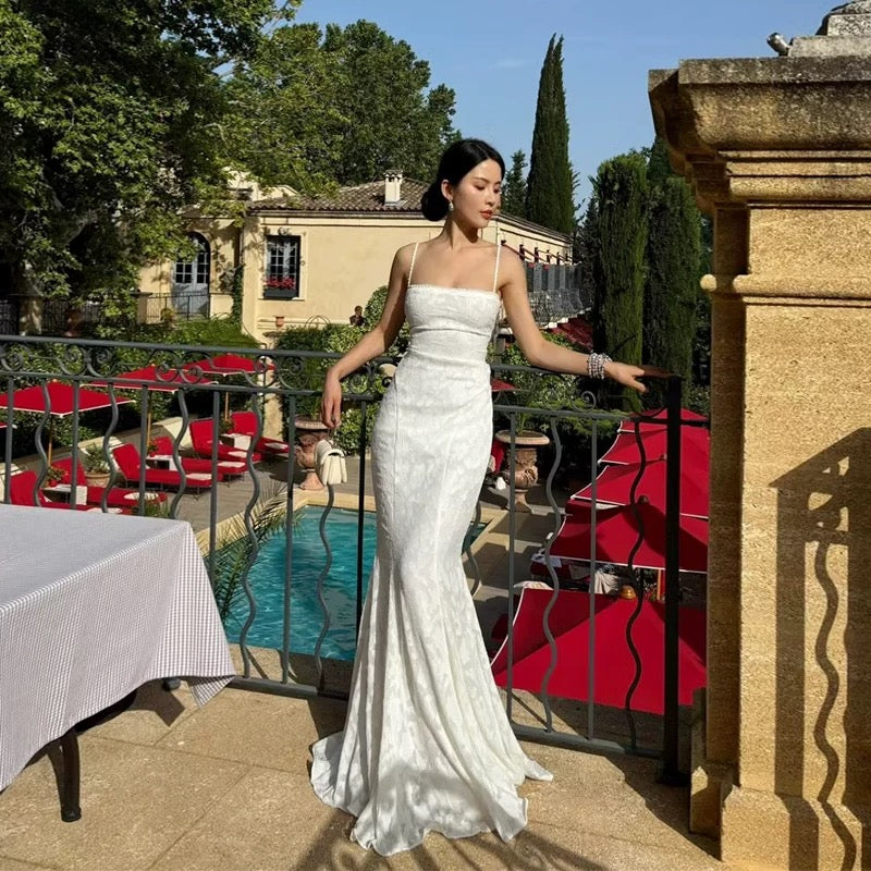 Pretty Mermaid Spaghetti Straps Long Lace Party Dresses Prom Dresses SD2461