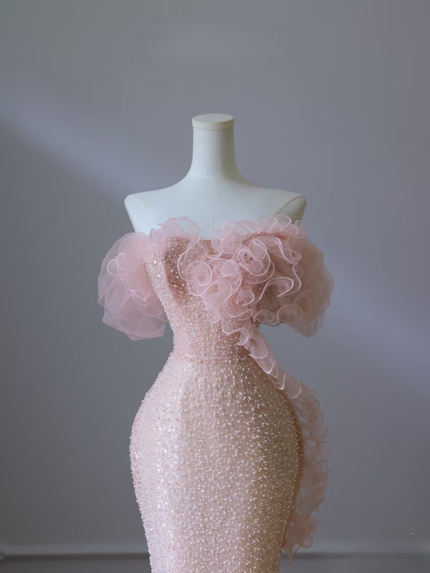 Classy Mermaid Strapless Pink Sequin Long Evening Dress Prom Dresses SD2495