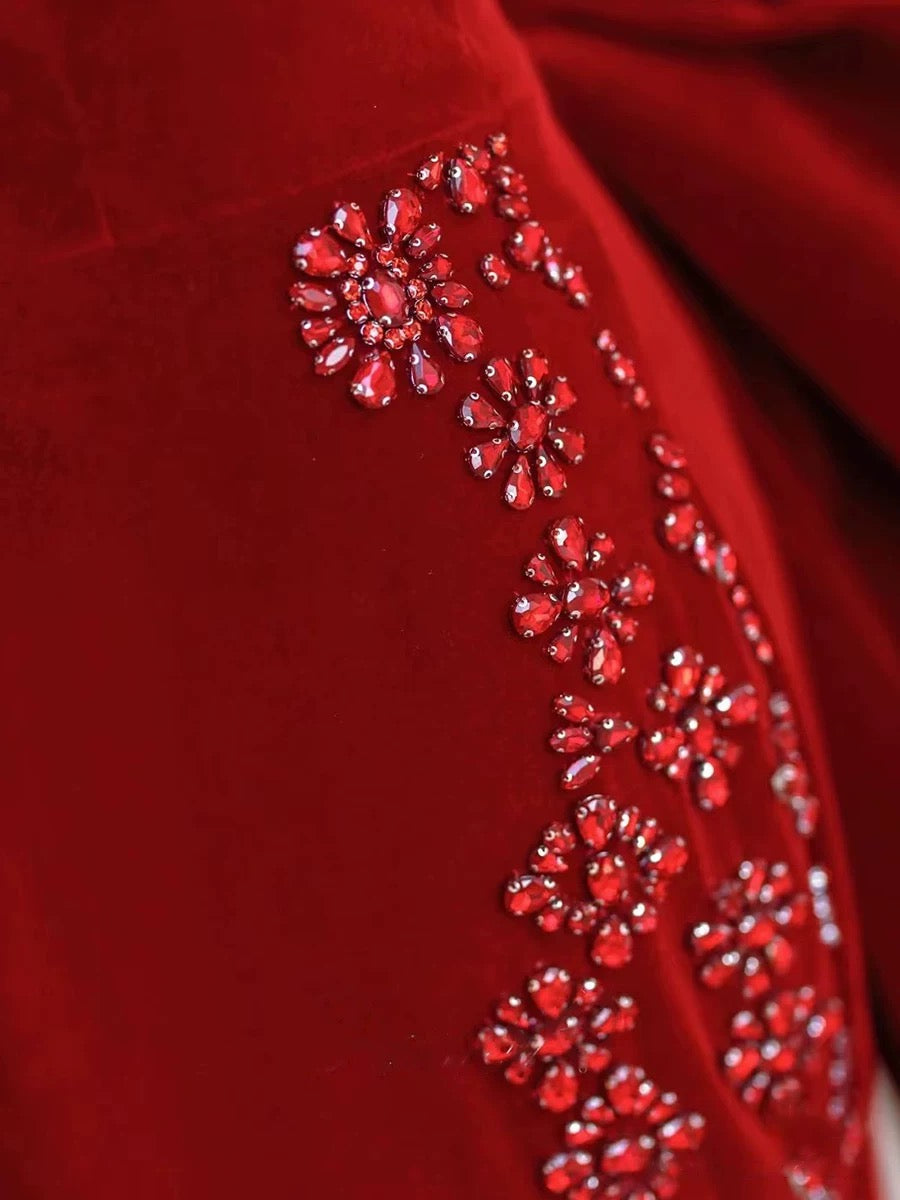 Pretty Mermaid Off The Shoulder Burgundy Satin Long Evening Dress Prom Dresses SD2788