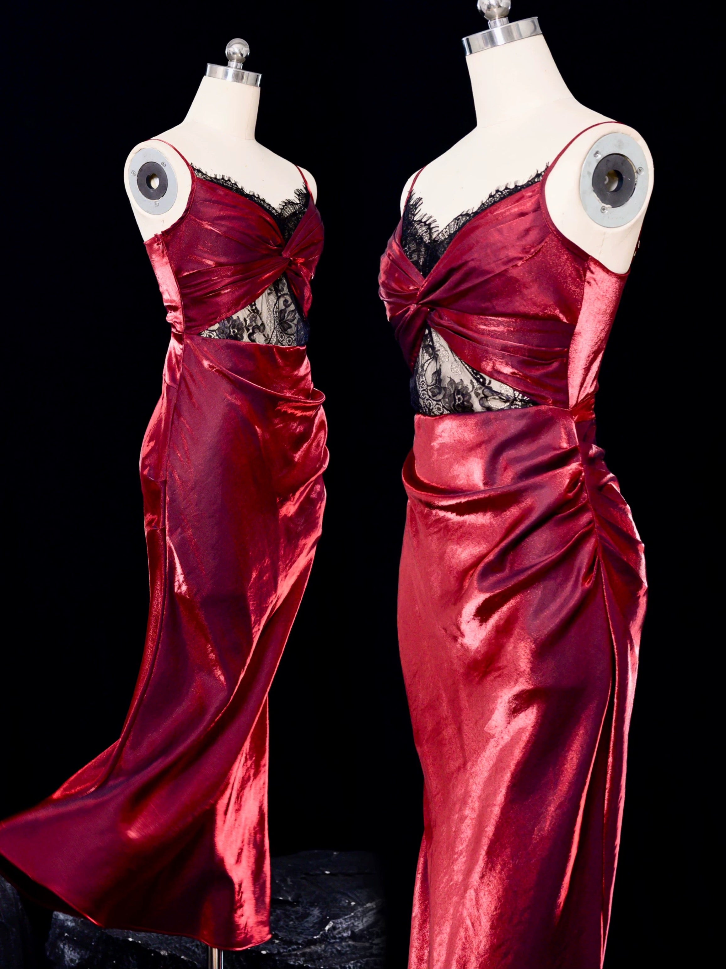 Vintage Sheath Spaghetti Straps Burgundy Lace Ankle Length Prom Dresses Birthday Outfits SD480