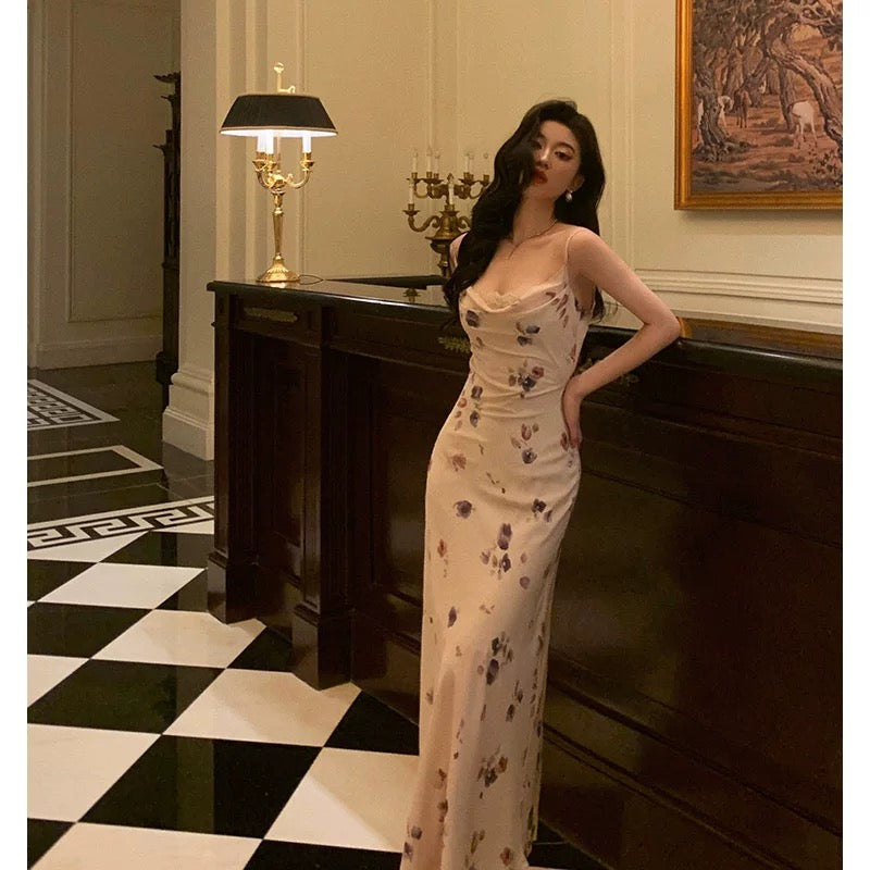 Stunning Sheath Spaghetti Straps Sleeveless Floral Date Night Dress Prom Dresses Birthday Party Outfit SD874