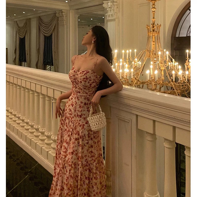 Pretty A Line Spaghetti Straps Chiffon Floral Sleeveless Date Night Dress Prom Dresses Birthday Party Outfit SD884