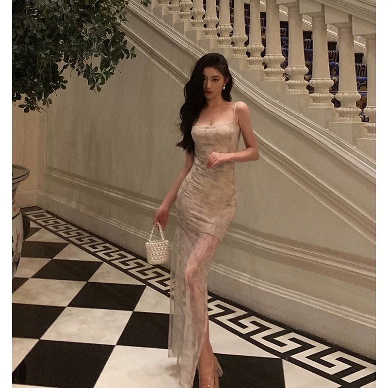 Classy Sheath Spaghetti Straps Floral Long Prom Dresses Birthday Outfits Evening Gown SD916