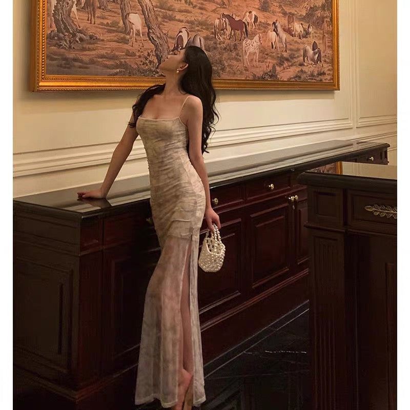 Classy Sheath Spaghetti Straps Floral Long Prom Dresses Birthday Outfits Evening Gown SD916