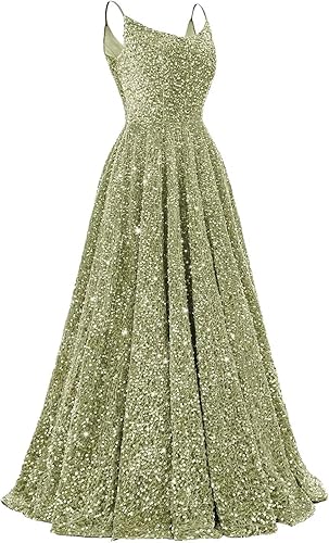 Spaghetti Straps Prom Dresses Sequin Long Formal Ball Gowns Sparkly A-Line Evening Party Gown Wholesale