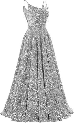 Spaghetti Straps Prom Dresses Sequin Long Formal Ball Gowns Sparkly A-Line Evening Party Gown Wholesale