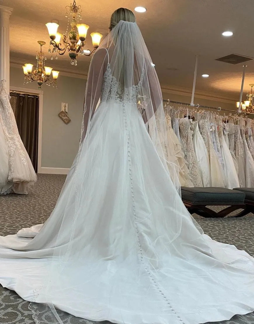 Aimishang Wedding Dress A-Line Spaghetti Straps Court Train Satin