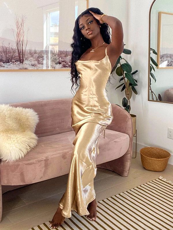 Simple Gold Mermaid Prom Dress, Black Girl Party Dress, AST888
