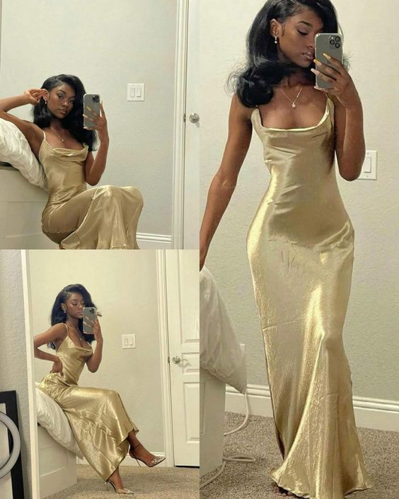 Simple Gold Mermaid Prom Dress, Black Girl Party Dress, AST888