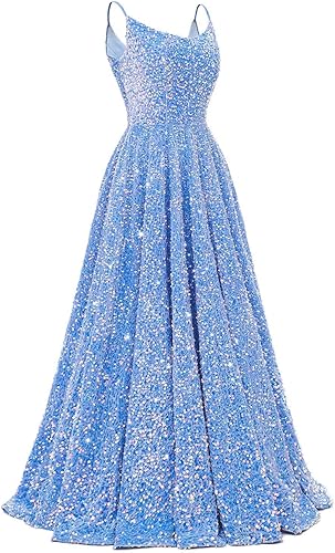 Spaghetti Straps Prom Dresses Sequin Long Formal Ball Gowns Sparkly A-Line Evening Party Gown Wholesale