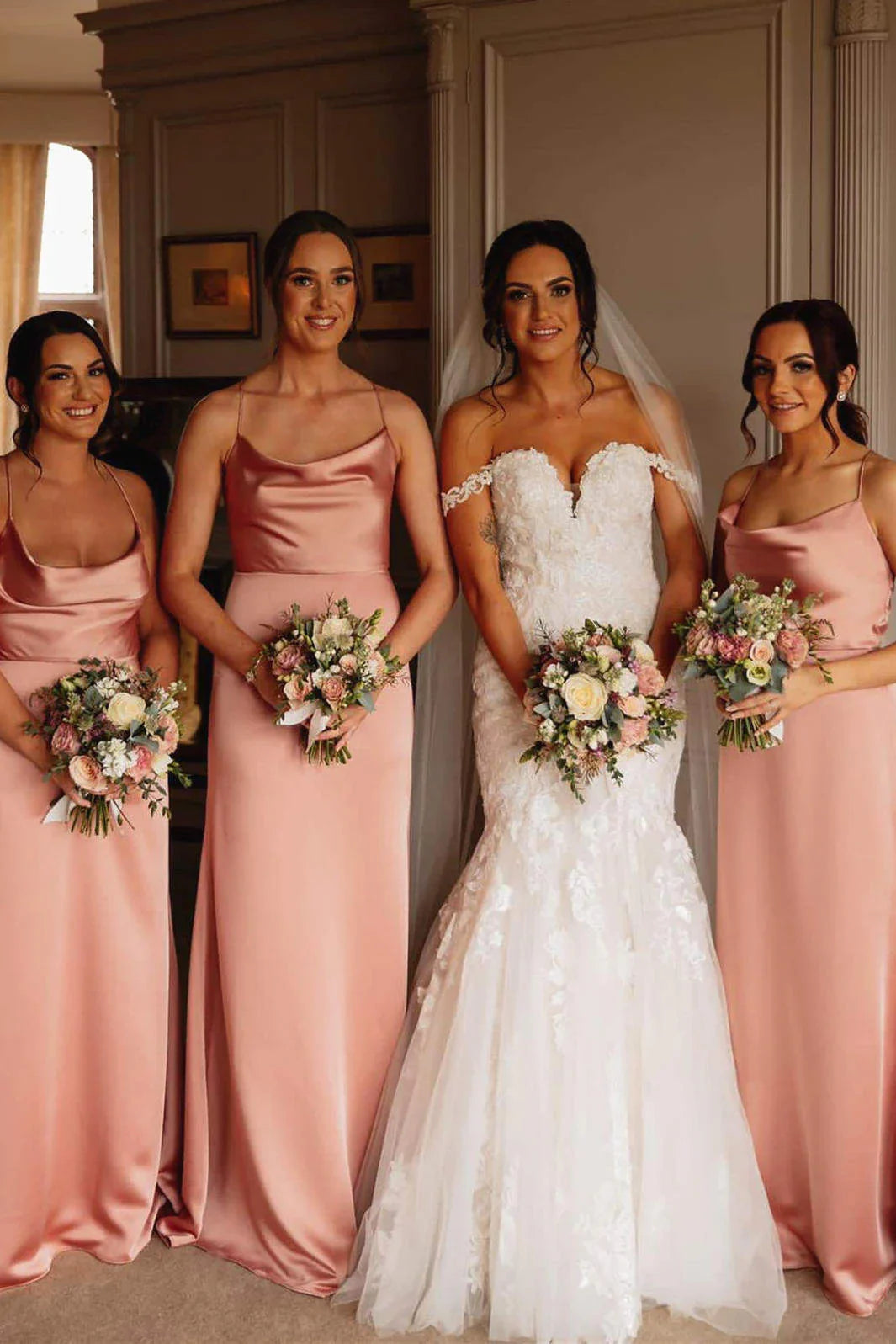 Spaghetti Straps Elegant Pink floor Lenght Long Bridesmaid Dress/Formal Women's Dresses