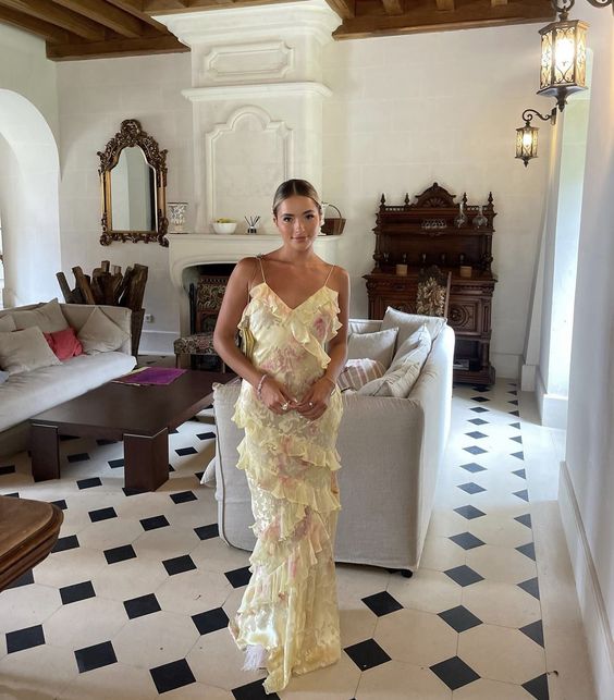 Spaghetti Straps Mermaid Lace Ruffle Prom Dress, AST920