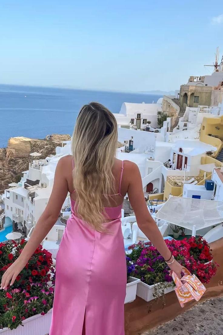 Spaghetti Straps Pink Long Satin Formal Evening Dress with Slit