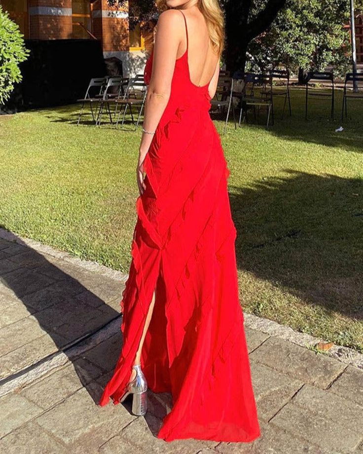Spaghetti Straps Red Long Prom Dress,AST965