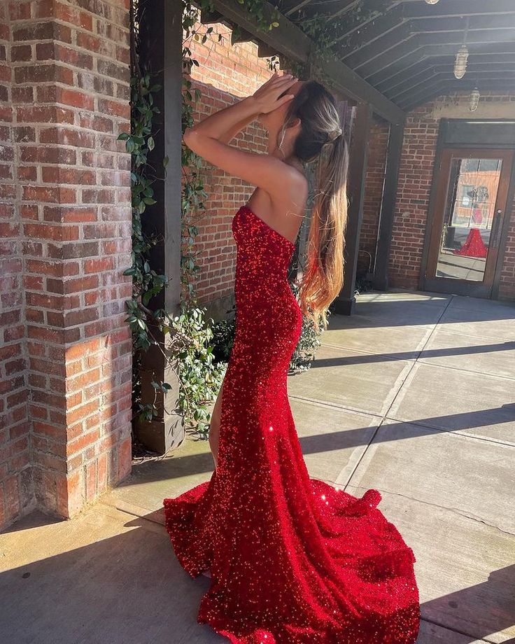 Sparkly Red Sequins Evening Dress Mermaid Strapless
