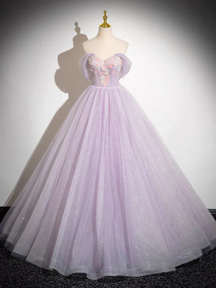 Wholesale Elegant A Line Off the Shoulder Appliques Tulle Prom Dress Ball Gown Charming