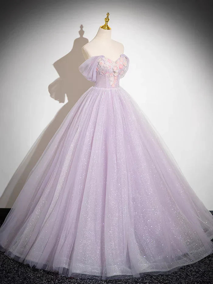 Wholesale Elegant A Line Off the Shoulder Appliques Tulle Prom Dress Ball Gown Charming