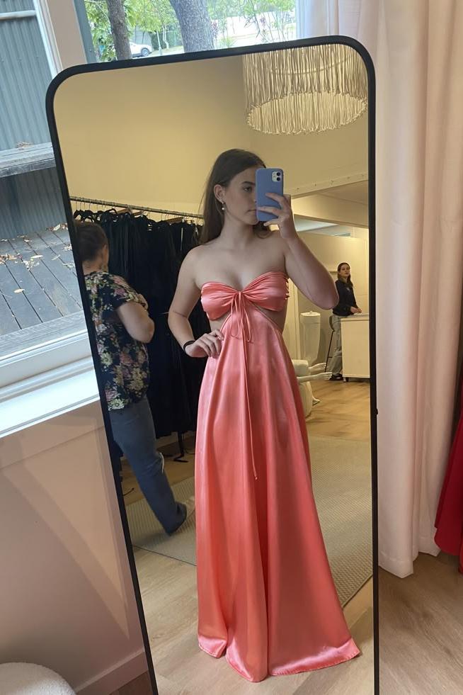 Strapless Pink Back Tie A-line Formal Dress Stylish Party Dresses