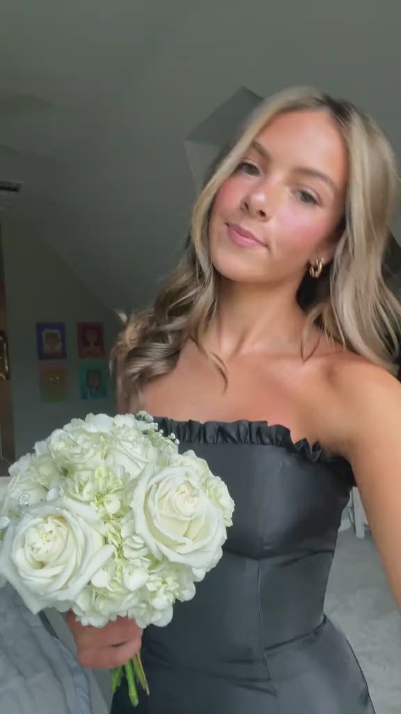 Classy Red Strapless Satin Mermaid Long Prom Dress with Slit