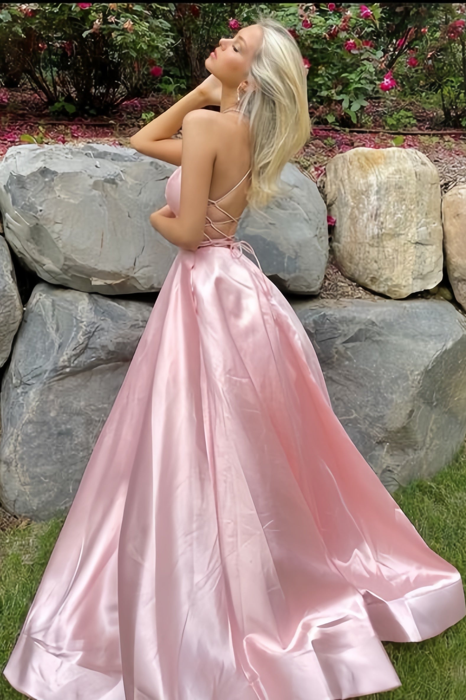 Sweet Pink A-Line Party Dress, Junior/Senior Prom Dress With Side Slit,AST1710