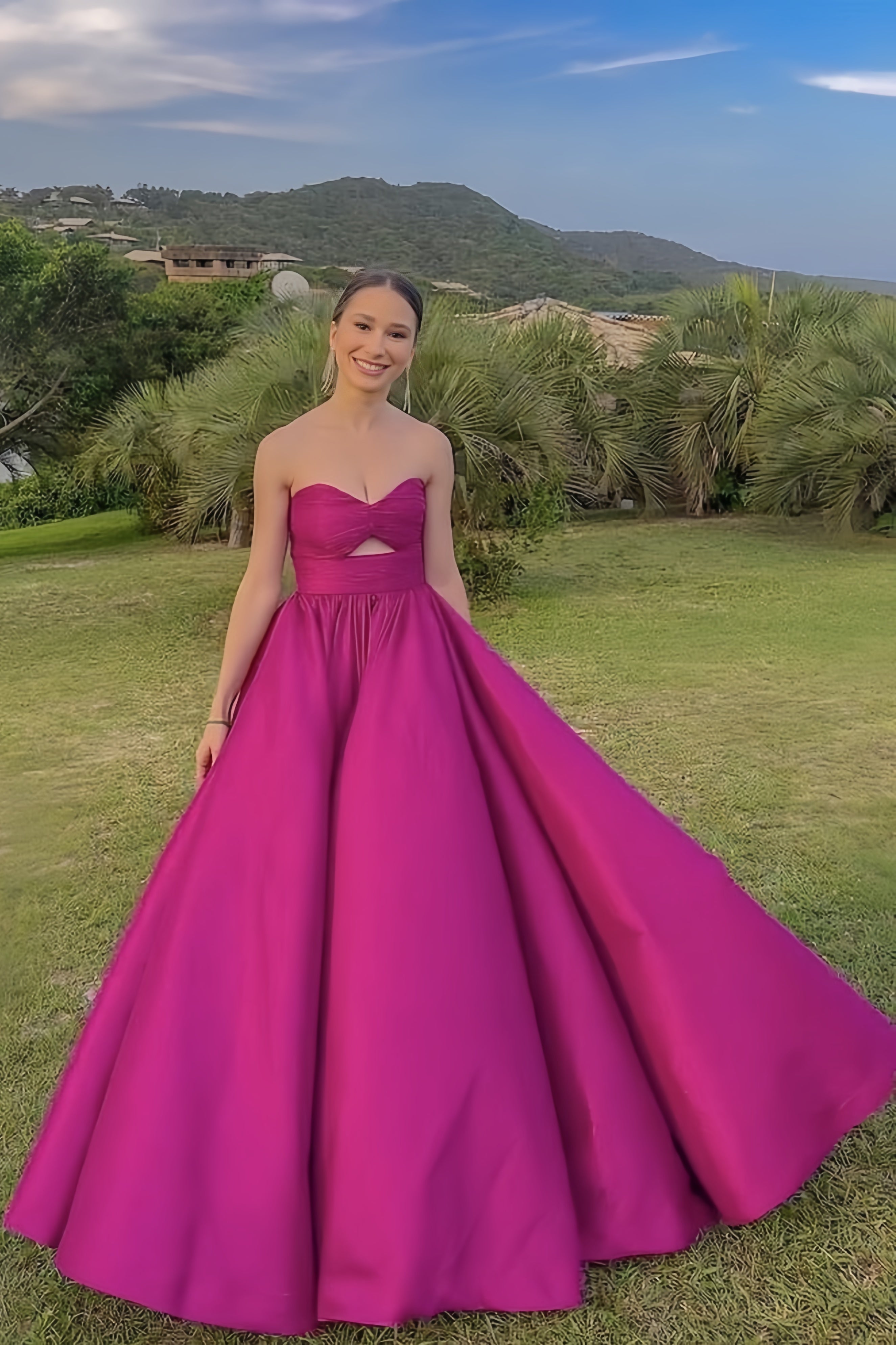 Sweetheart A-Line Fuchsia Evening Party Dress,AST1702