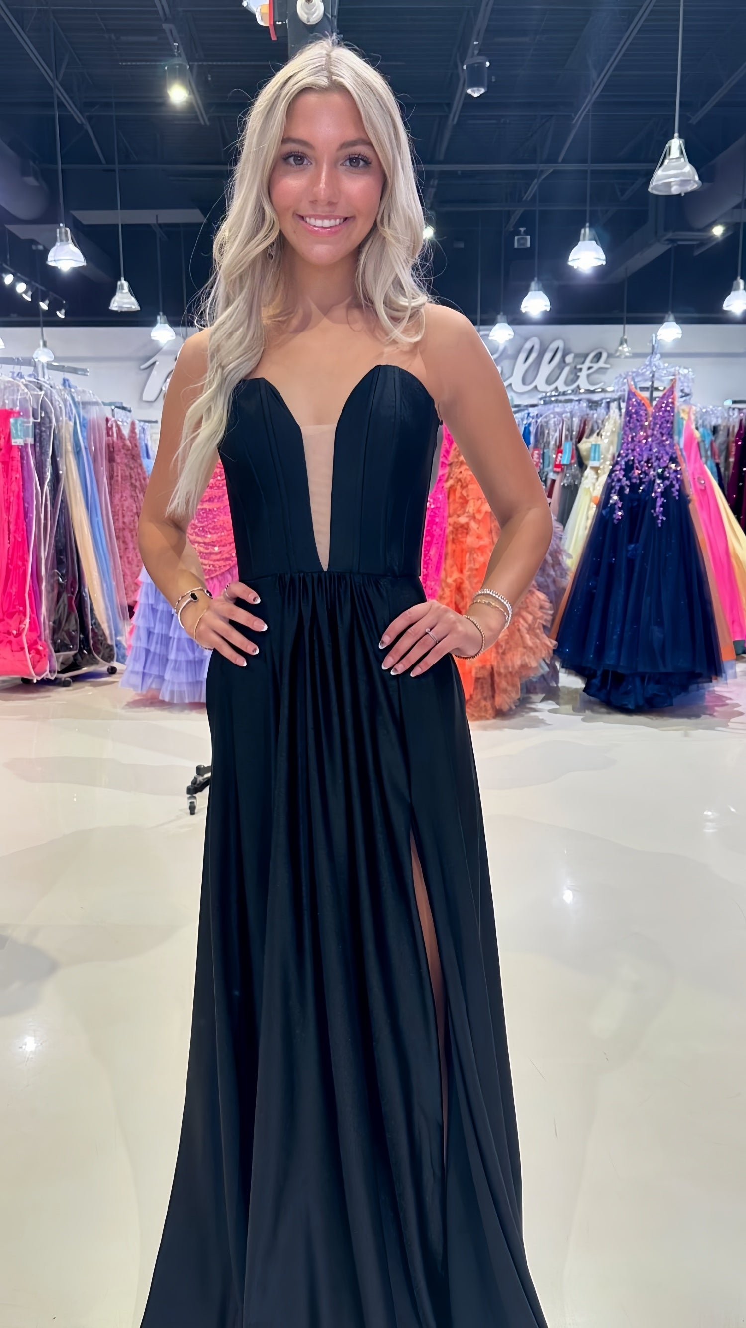 Sweetheart Black Satin Long Prom Dress, AST1568