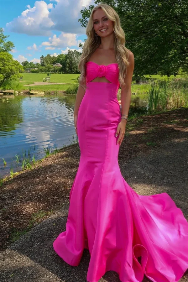 Sweetheart Mermaid Pink Satin Prom Dress Party Dress TP1369