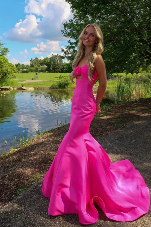 Sweetheart Mermaid Pink Satin Prom Dress Party Dress TP1369