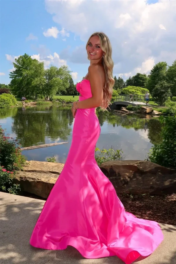Sweetheart Mermaid Pink Satin Prom Dress Party Dress TP1369