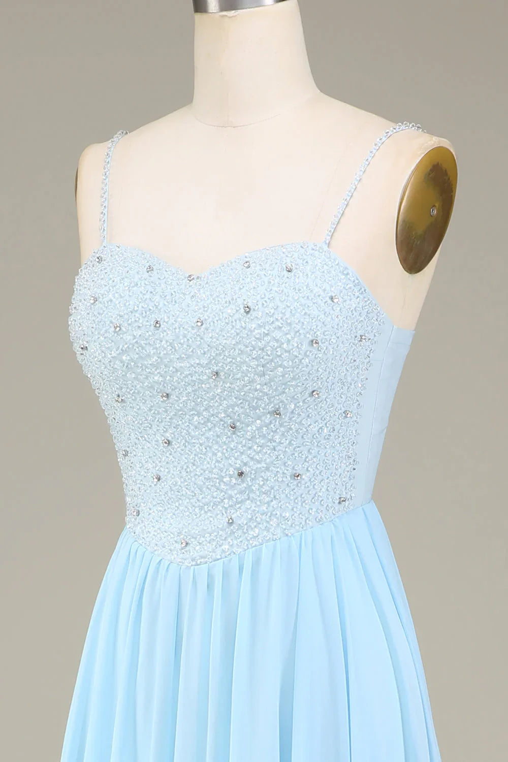 A-Line Spaghetti Straps Chiffon Long Bridesmaid Dress With Beading