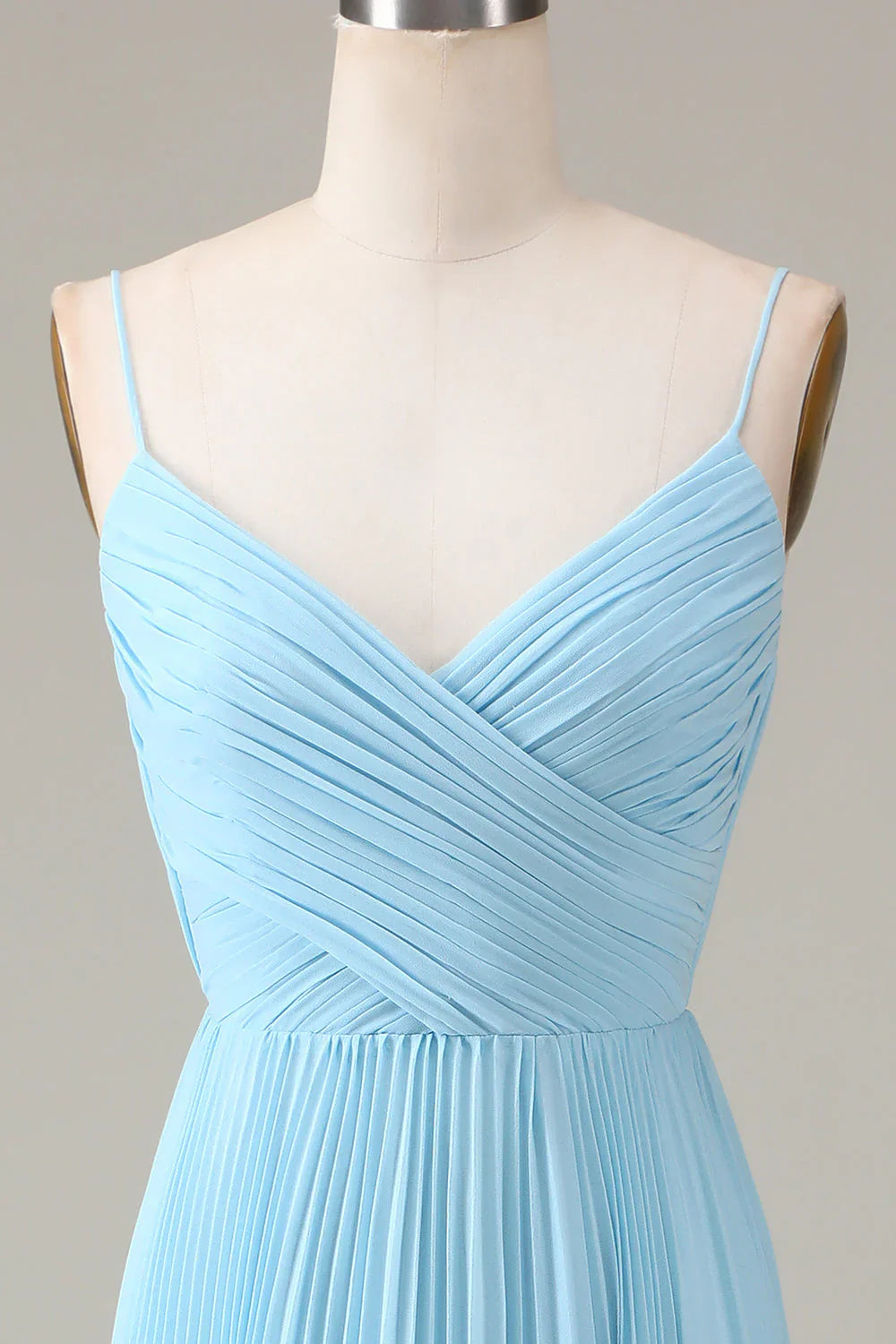 Spaghetti Straps V-Neck A-Line Pleated Chiffon Bridesmaid Dress