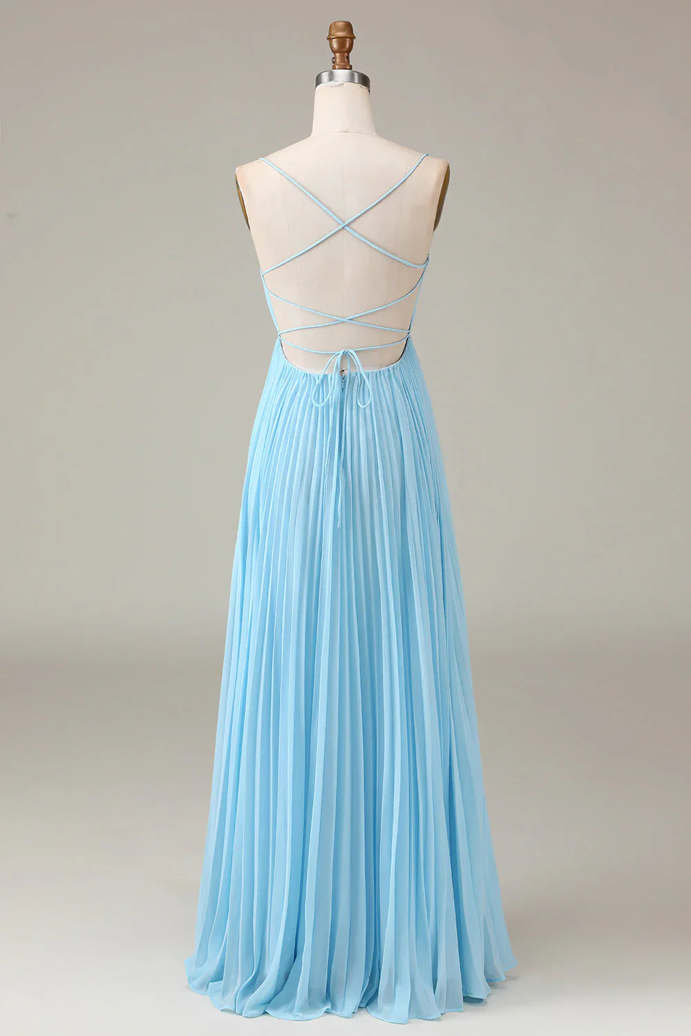 Spaghetti Straps Cowl Neck Pleated Open Back A-Line Chiffon Bridesmaid Dress