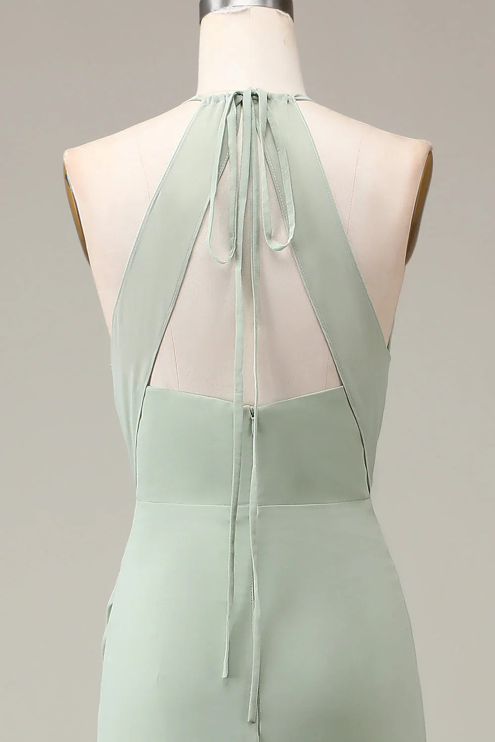 Halter Neck Sheath Pleated Bridesmaid Dress With Slit